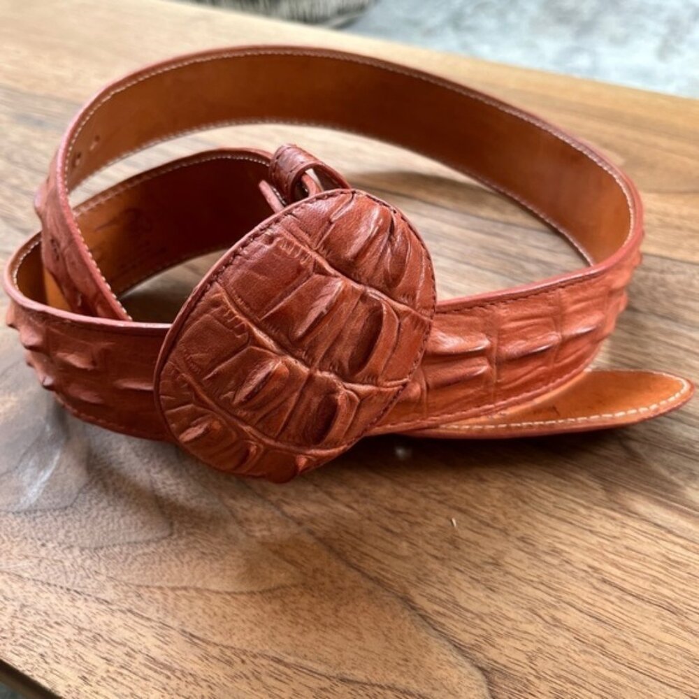 PISTOLERO BELTS Brown Leather Western Belt Buckle Crocodile Pattern Made Mexico